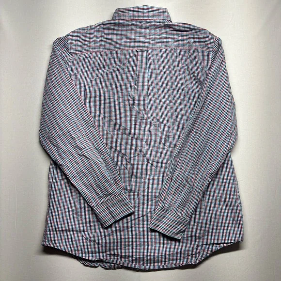 Chaps Mens Large Stretch Easy Care Button Down Shirt Red White Blue Tattersall - Picture 7 of 7